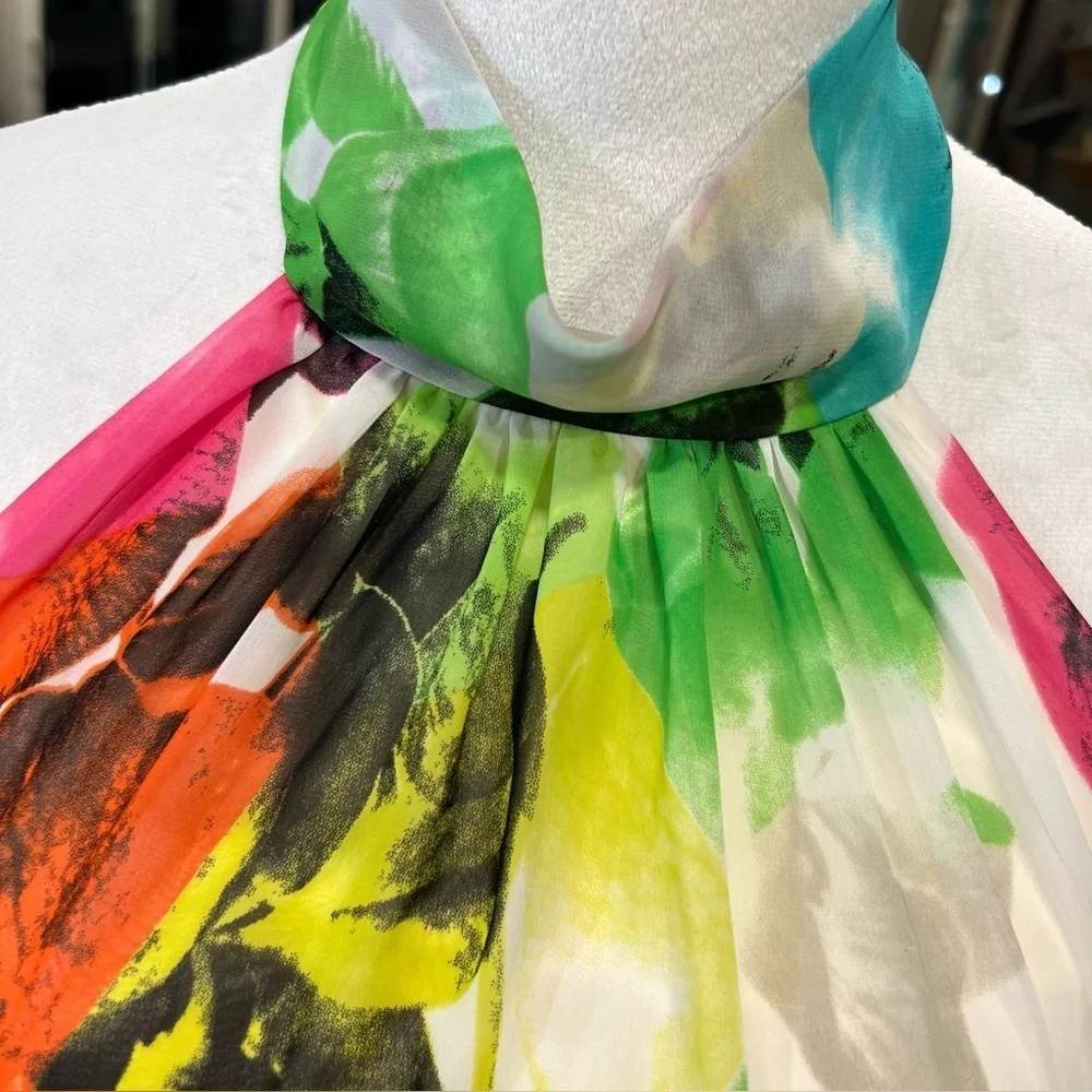 Eliza J Multicolor Halter Neck Maxi Dress (4) EUC